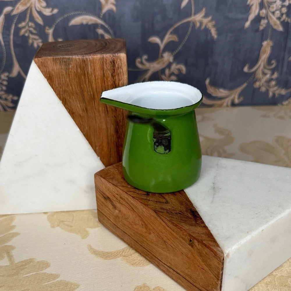 Vintage Estate Small Green Enamel Butter Warmer Ladle Dipper